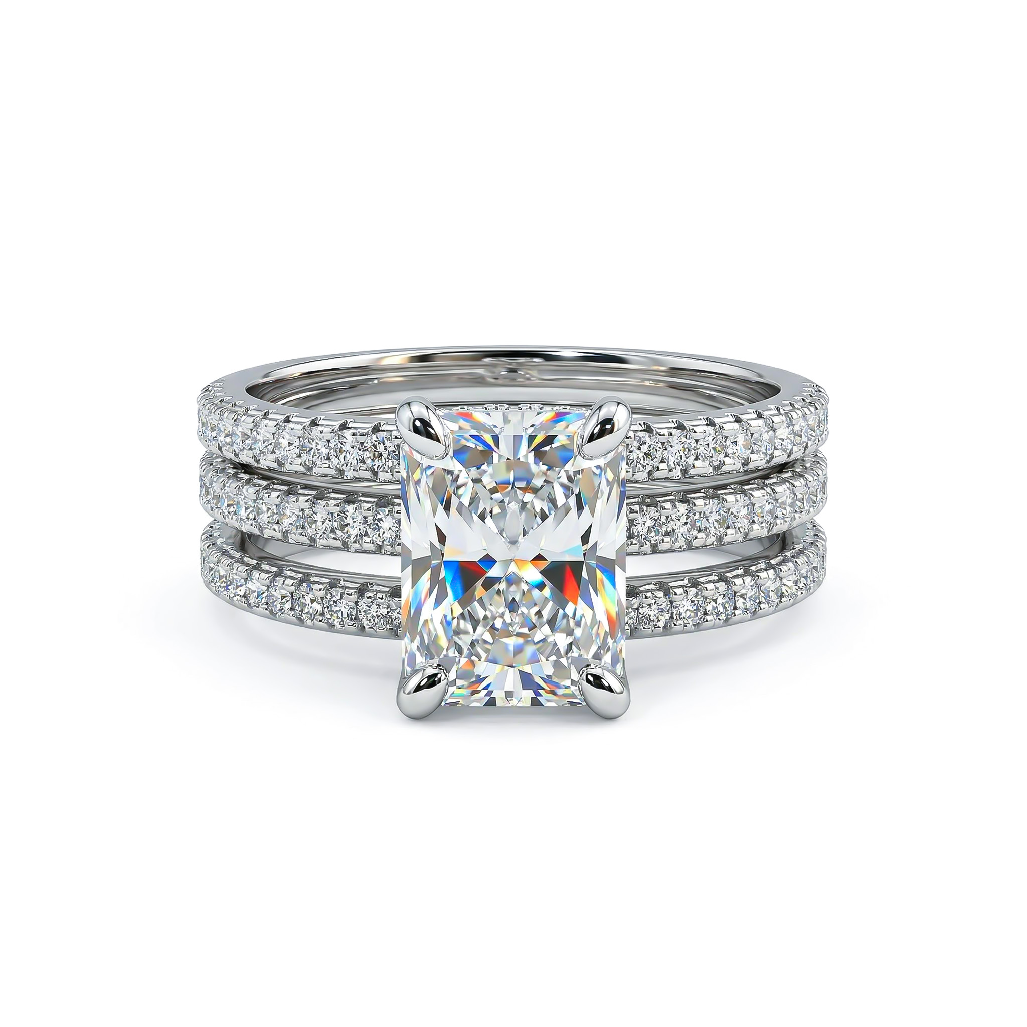2.68ct TCW Radiant Cut VVS Moissanite Cluster Engagement Ring Set