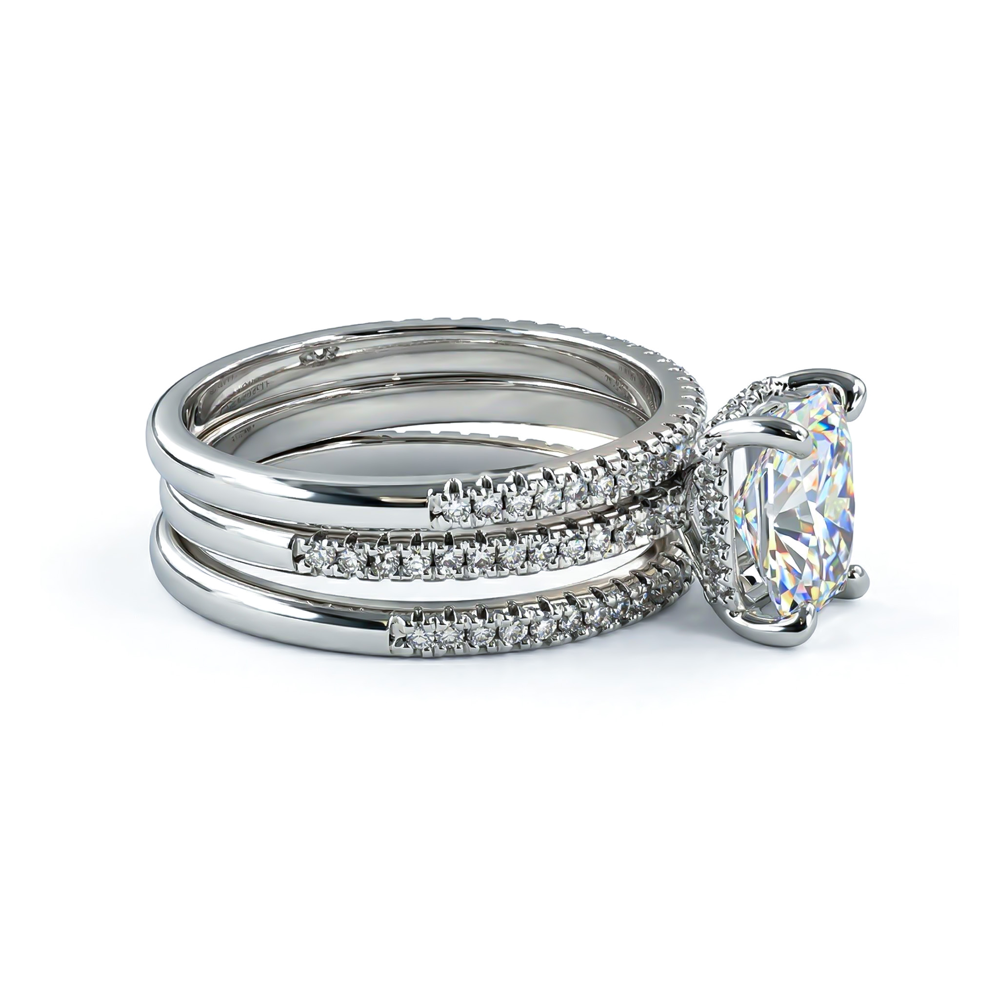 2.68ct TCW Radiant Cut VVS Moissanite Cluster Engagement Ring Set