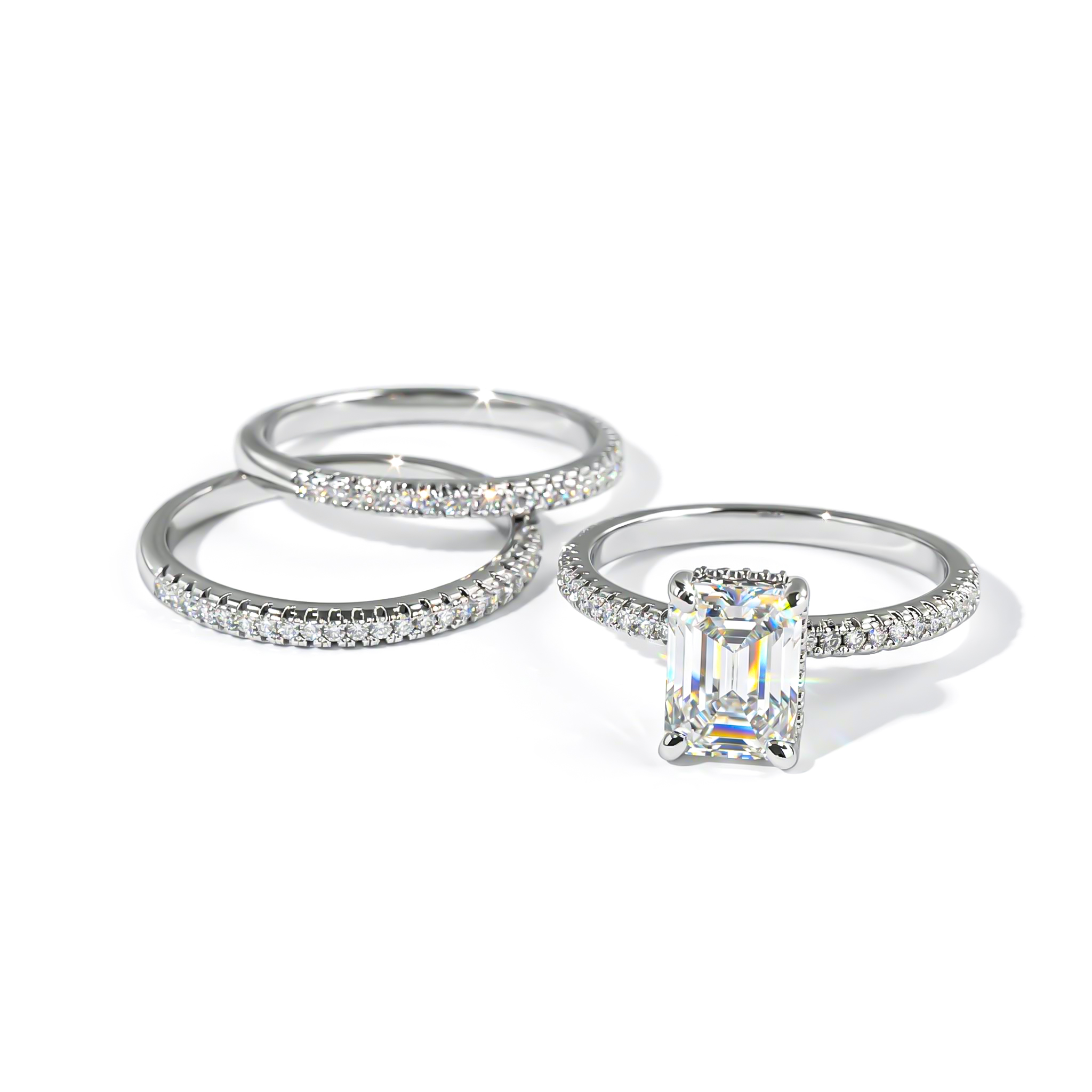 2.68ct TCW Radiant Cut VVS Moissanite Cluster Engagement Ring Set