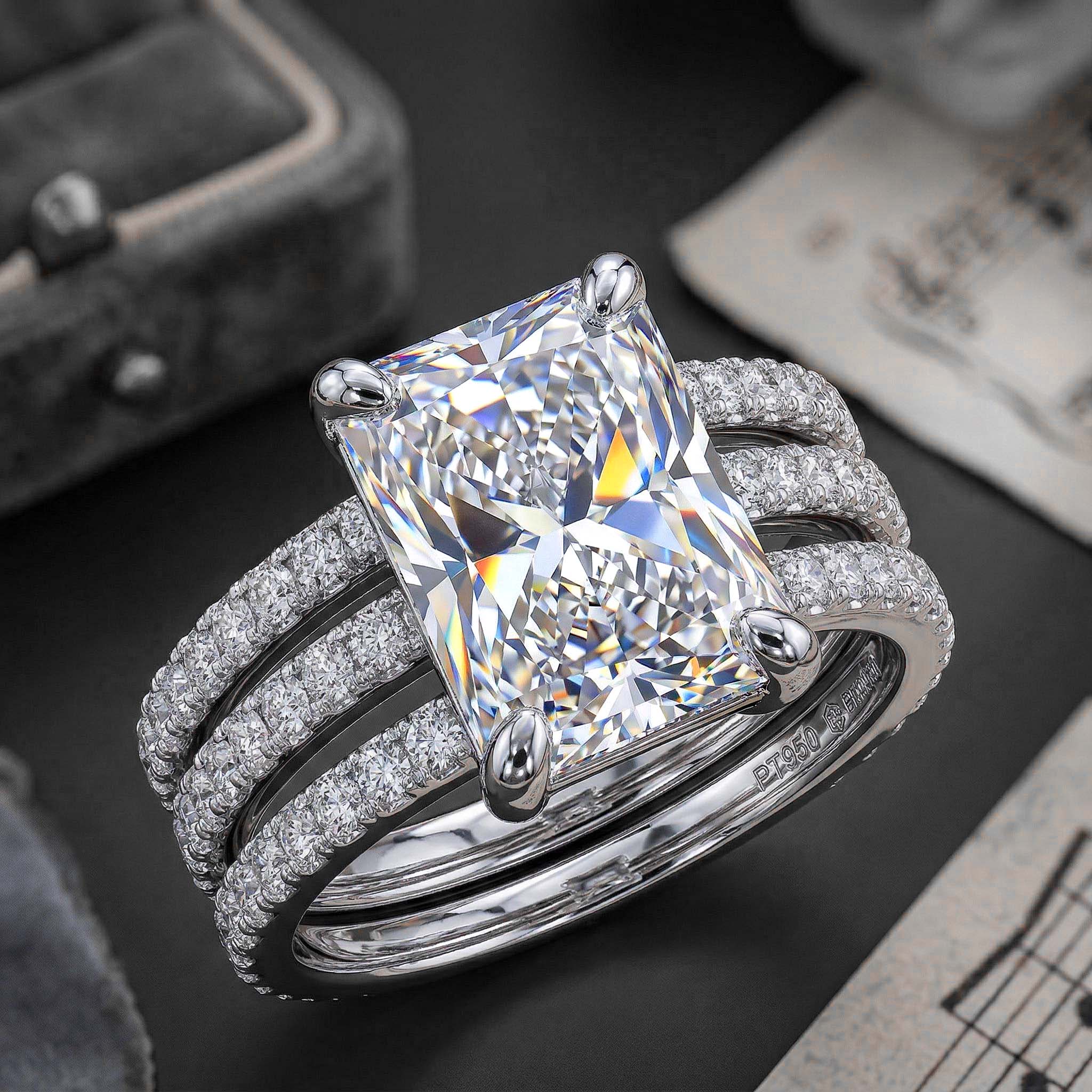 2.68ct TCW Radiant Cut VVS Moissanite Cluster Engagement Ring Set