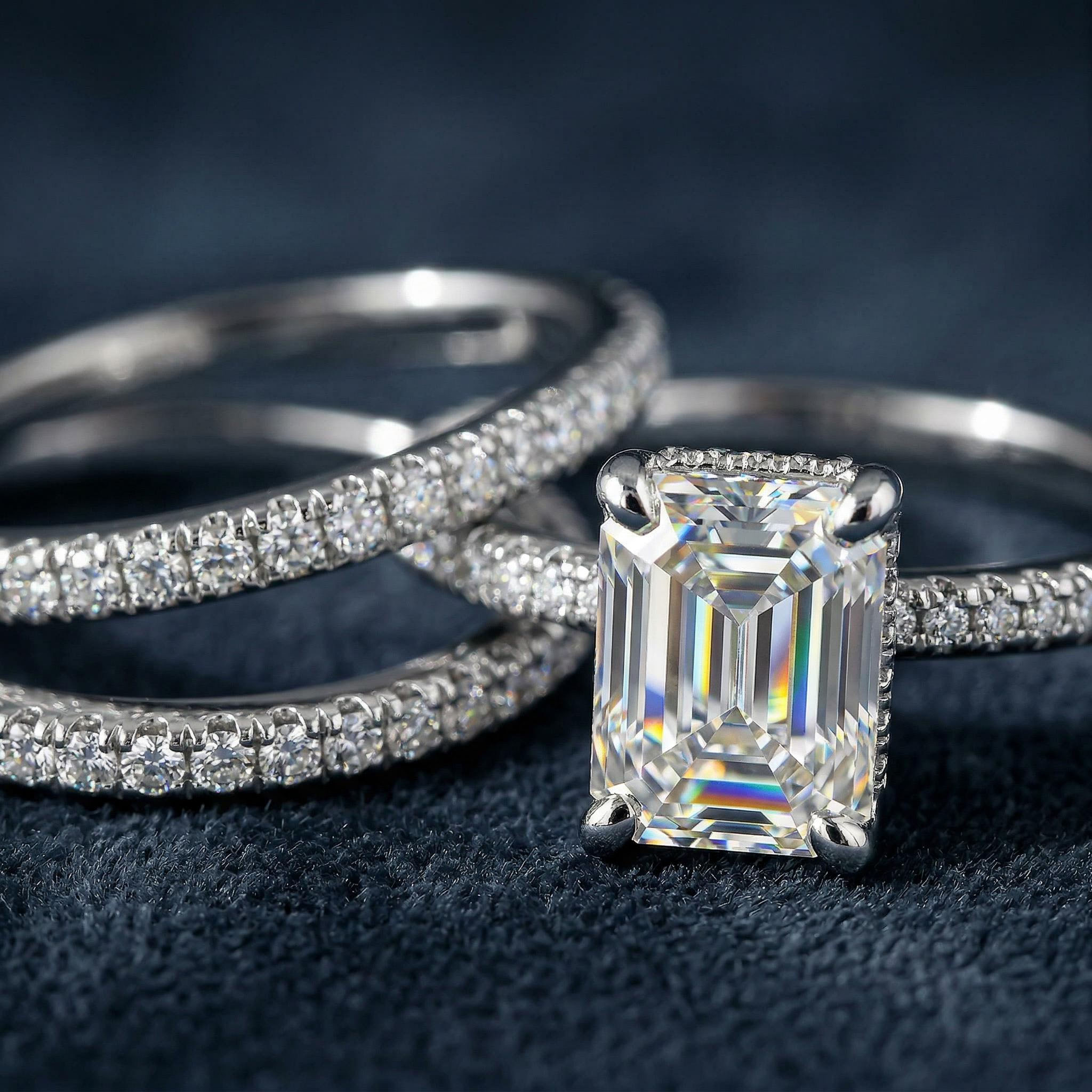 2.68ct TCW Radiant Cut VVS Moissanite Cluster Engagement Ring Set