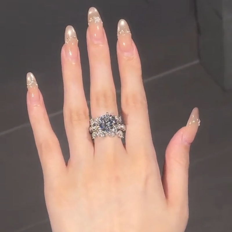 3.89CT Round Cut VVS Moissanite Halo Engagement Ring Set