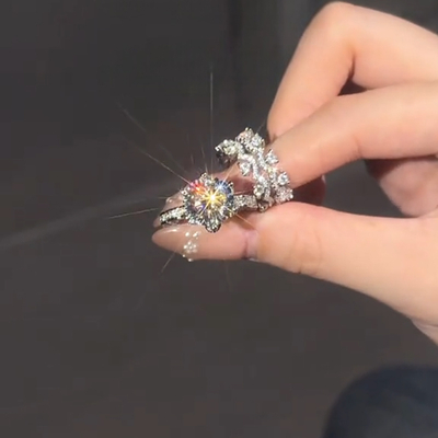 3.89CT Round Cut VVS Moissante Halo Engagement Ring Set