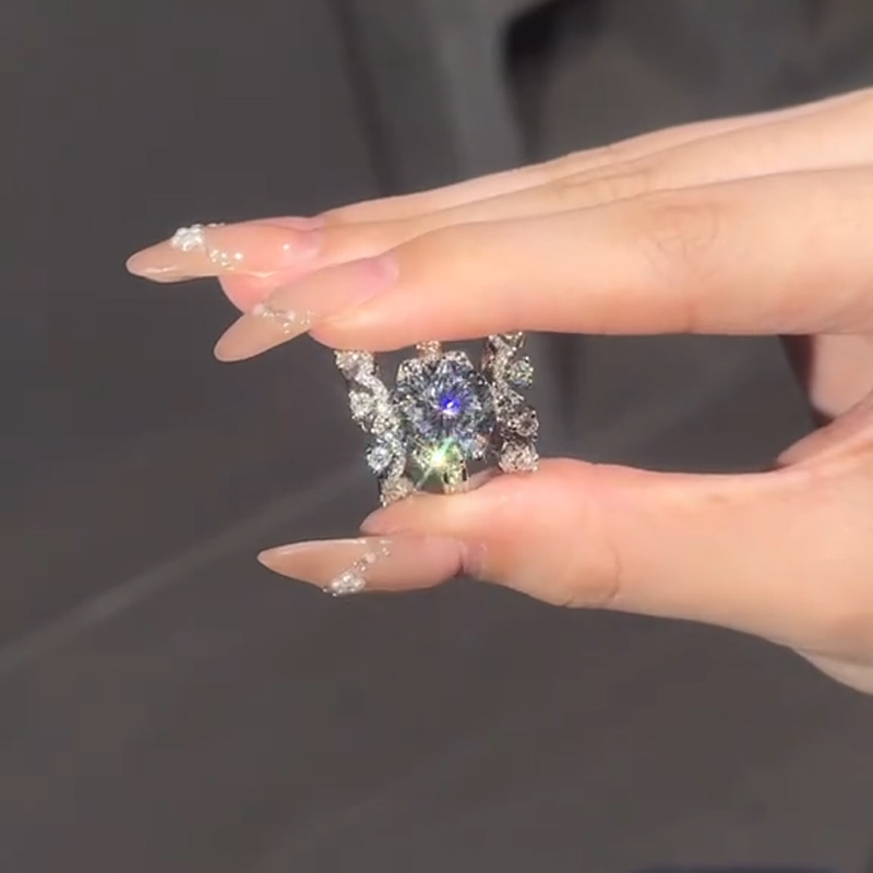 3.89CT Round Cut VVS Moissanite Halo Engagement Ring Set