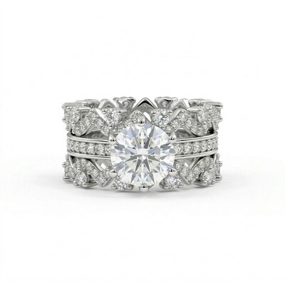 3.89ct. tw. Round Cut VVS Moissanite Halo Engagement Ring Set