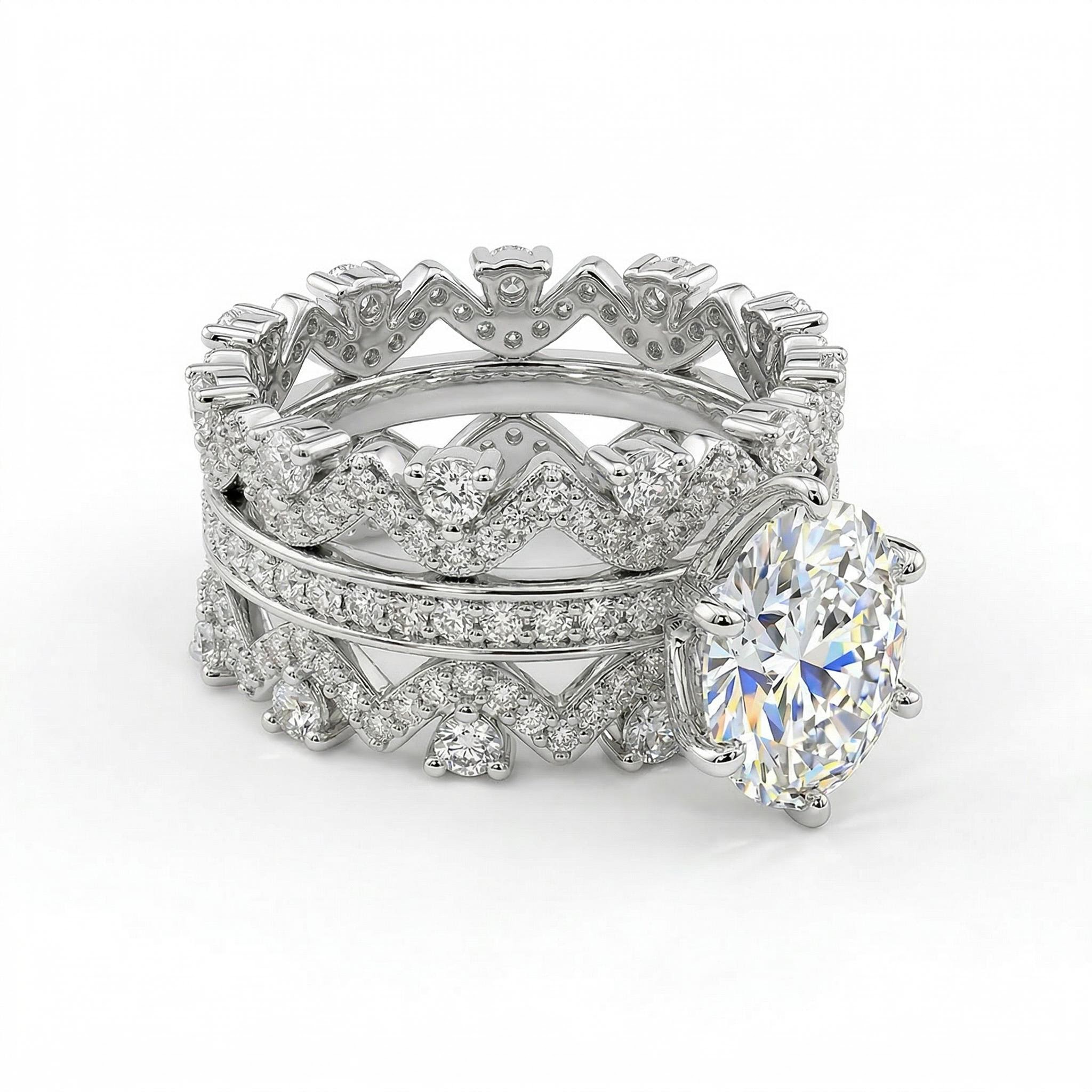 3.89ct. tw. Round Cut VVS Moissanite Halo Engagement Ring Set