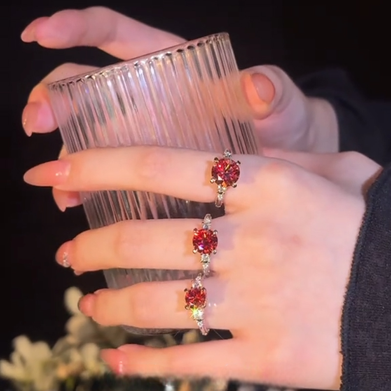 Elegant Round Cut Red Diamond Three Stone Engagement Ring Elegant Round Cut Red Diamond Three Stone Engagement Ring