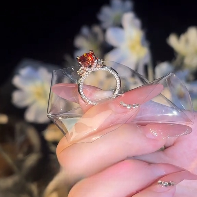 Elegant Round Cut Red Diamond Three Stone Engagement Ring Elegant Round Cut Red Diamond Three Stone Engagement Ring