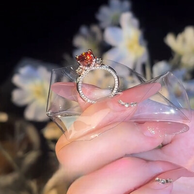 Elegant Round Cut Red Diamond Three Stone Engagement Ring