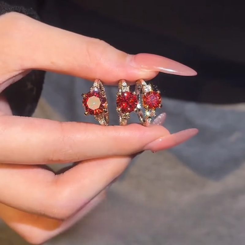 Elegant Round Cut Red Diamond Three Stone Engagement Ring Elegant Round Cut Red Diamond Three Stone Engagement Ring