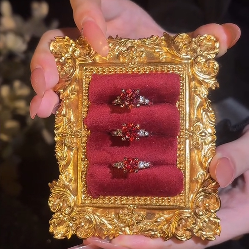 Elegant Round Cut Red Diamond Three Stone Engagement Ring Elegant Round Cut Red Diamond Three Stone Engagement Ring