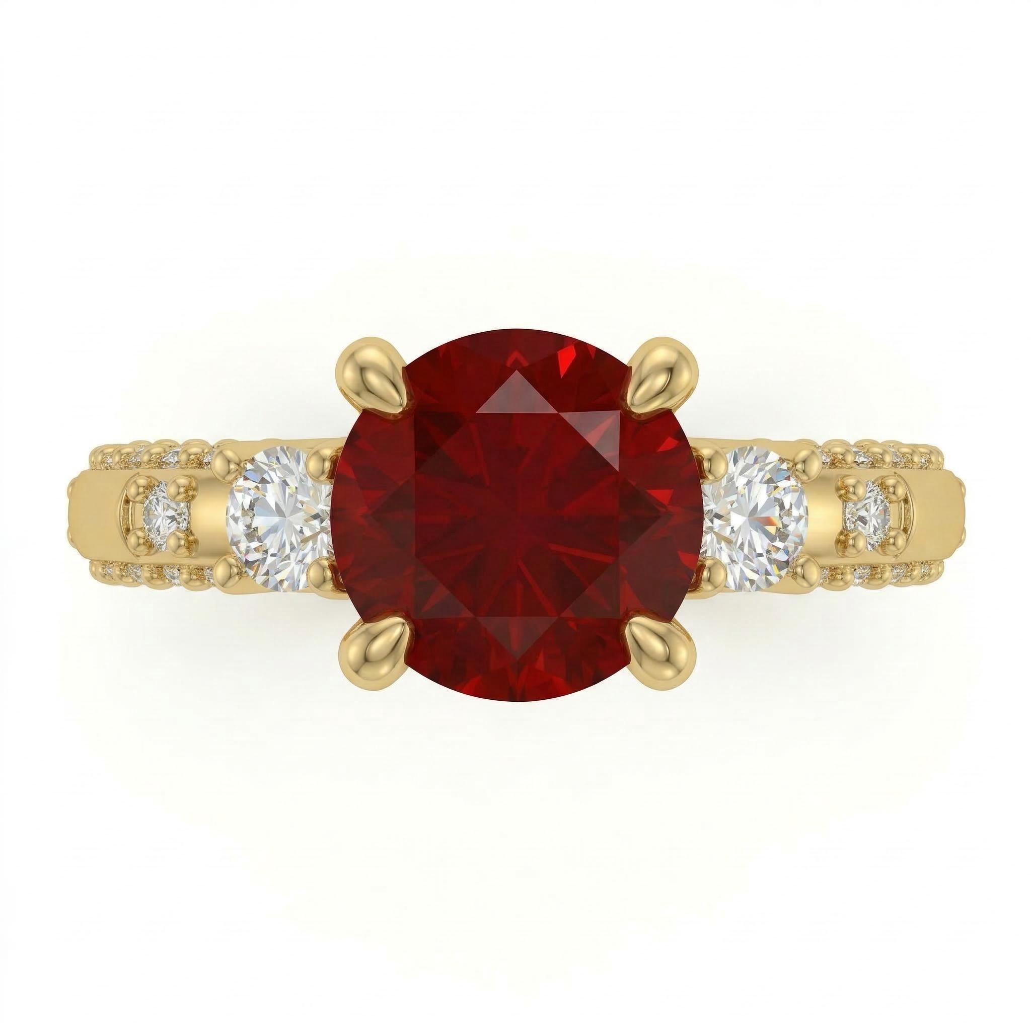 3.13ct. tw. Elegant Round Cut Red Diamond Three Stone Engagement Ring