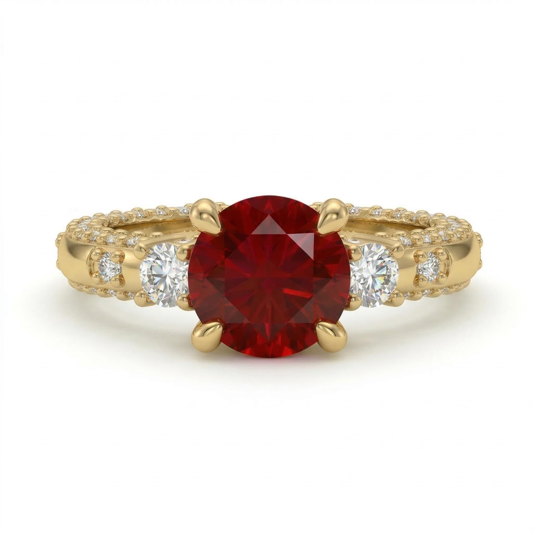 3.13ct. tw. Elegant Round Cut Red Diamond Three Stone Engagement Ring