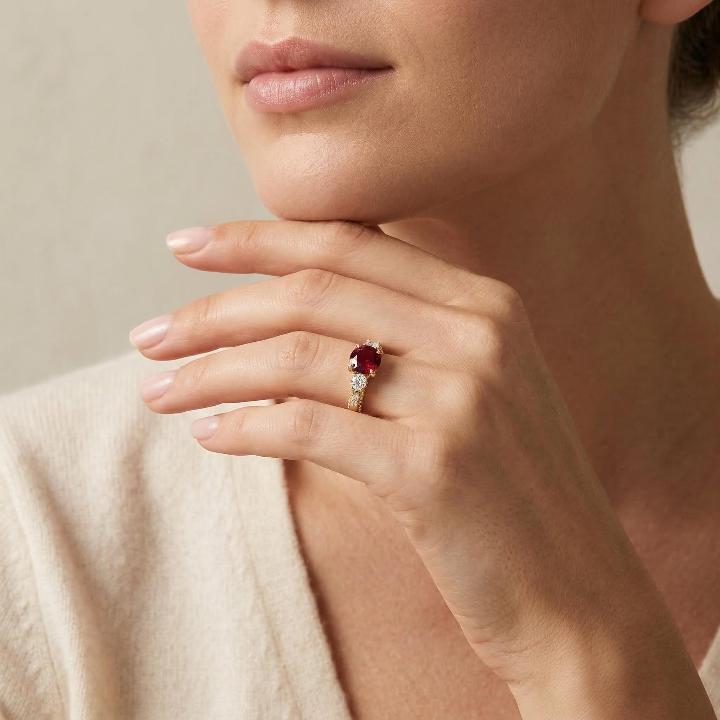 3.13ct. tw. Elegant Round Cut Red Diamond Three Stone Engagement Ring
