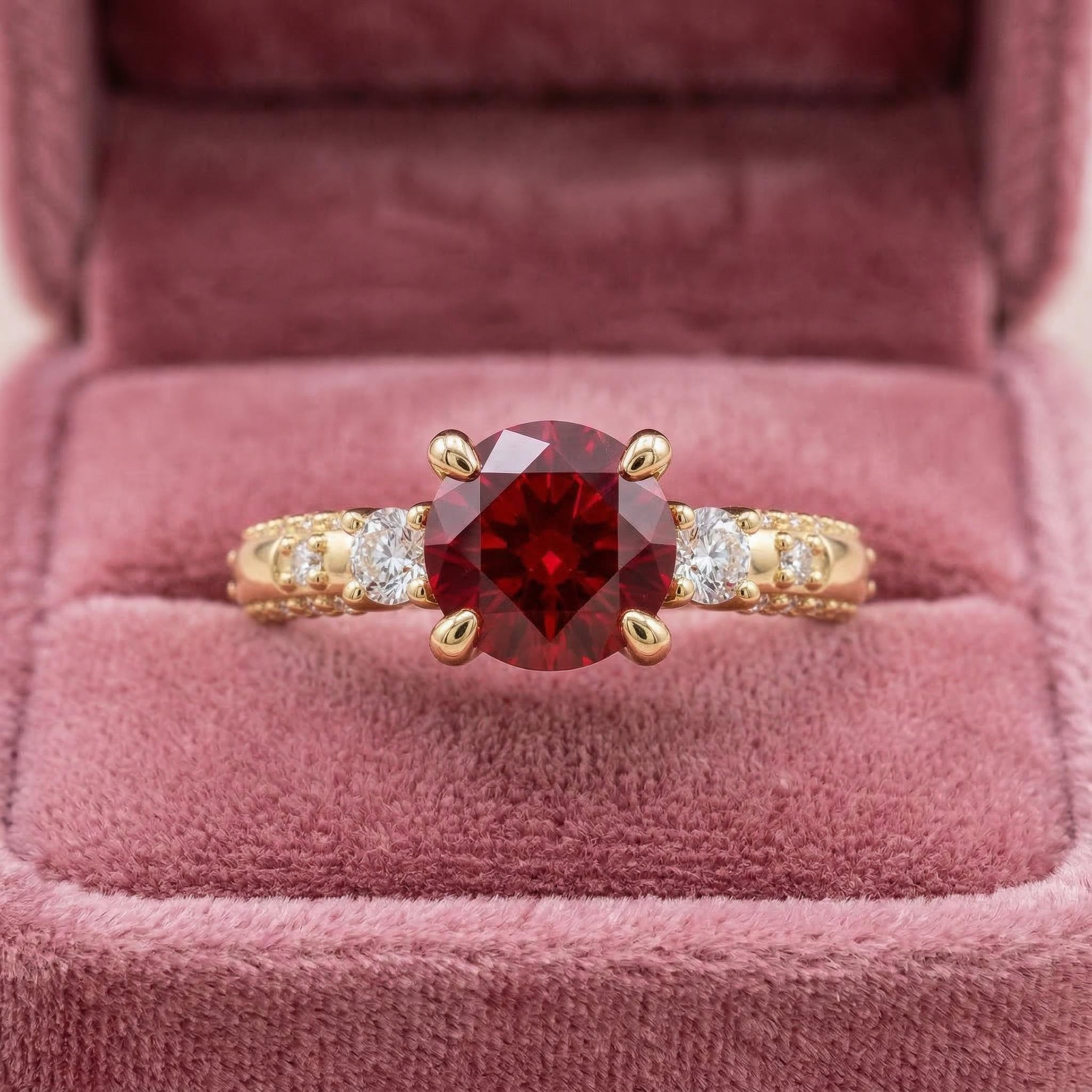 3.13ct. tw. Elegant Round Cut Red Diamond Three Stone Engagement Ring