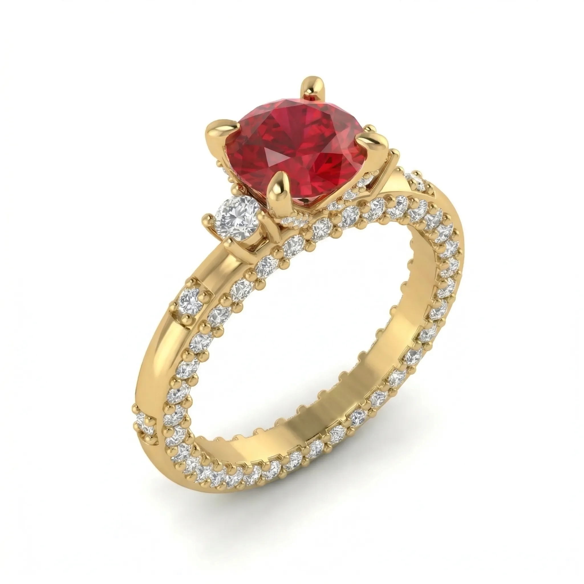 3.13ct. tw. Elegant Round Cut Red Diamond Three Stone Engagement Ring