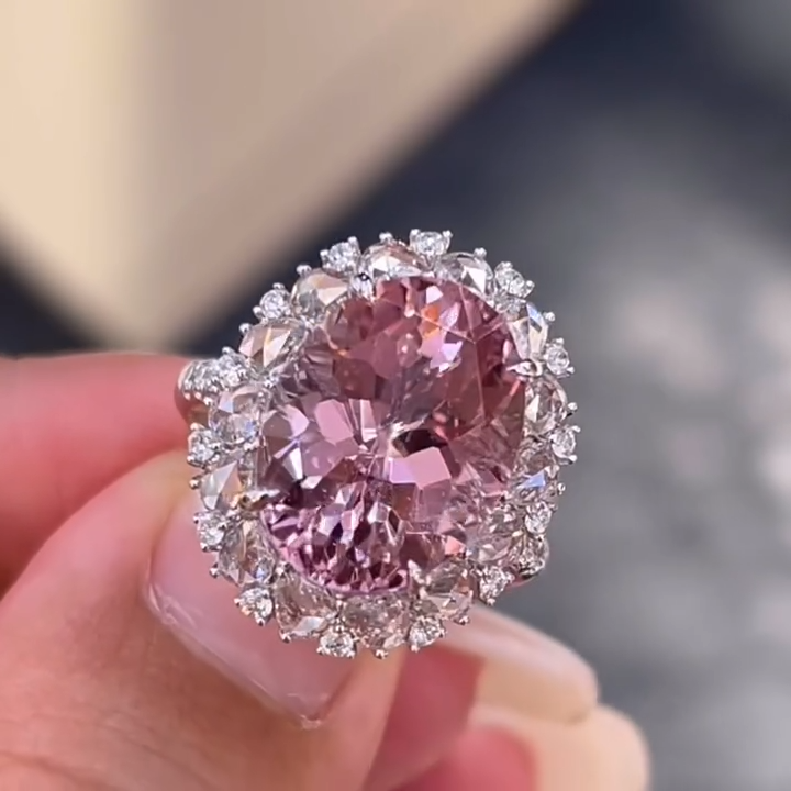 7.57CT Oval Cut Pink Gemstone Halo Engagement Ring