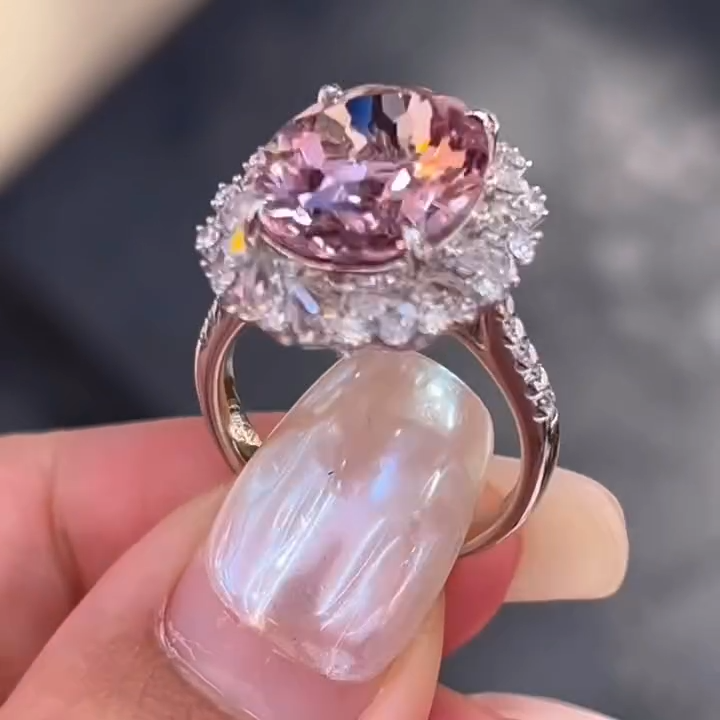 7.57CT Oval Cut Pink Gemstone Halo Engagement Ring