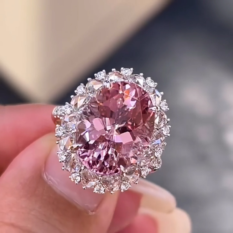 7.57CT Oval Cut Pink Gemstone Halo Engagement Ring