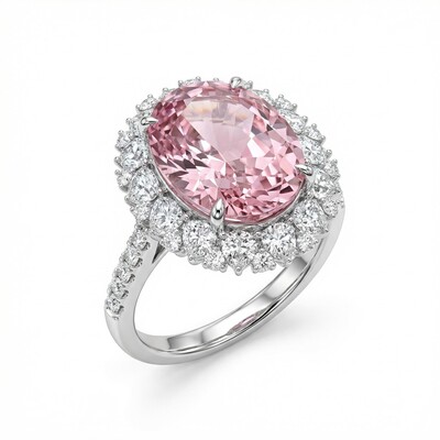 7.57CT Oval Cut Pink Gemstone Halo Engagement Ring