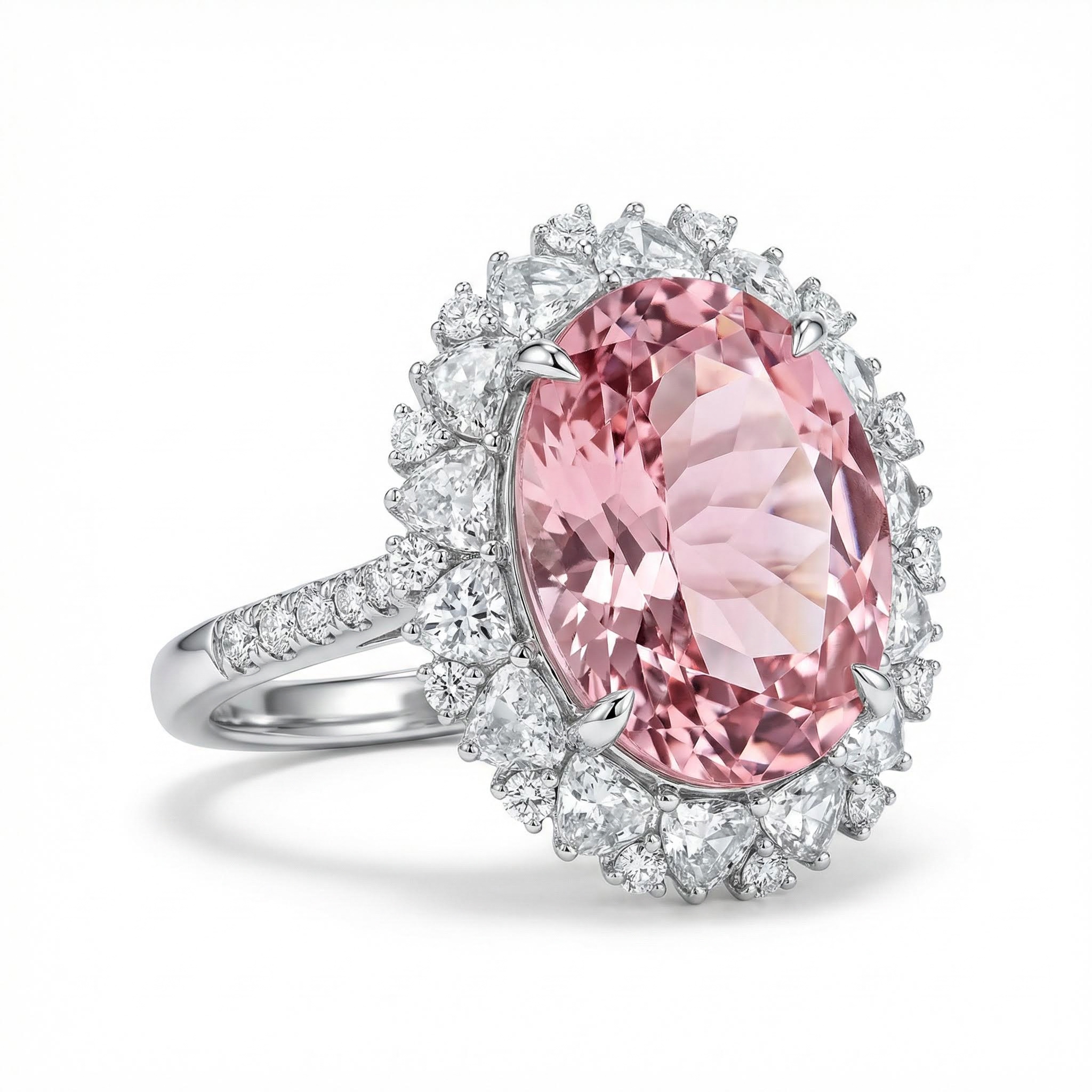 7.57CT Oval Cut Pink Gemstone Halo Engagement Ring