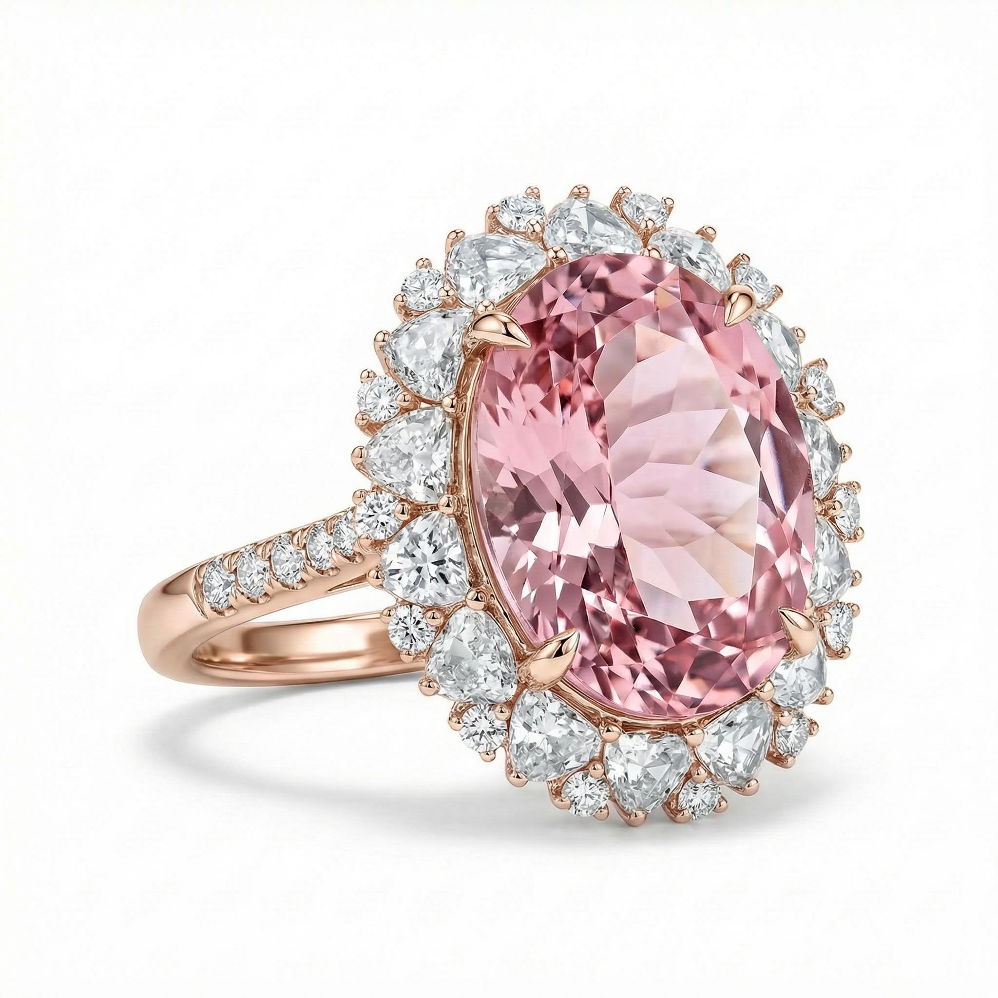 7.57CT Oval Cut Pink Gemstone Halo Engagement Ring