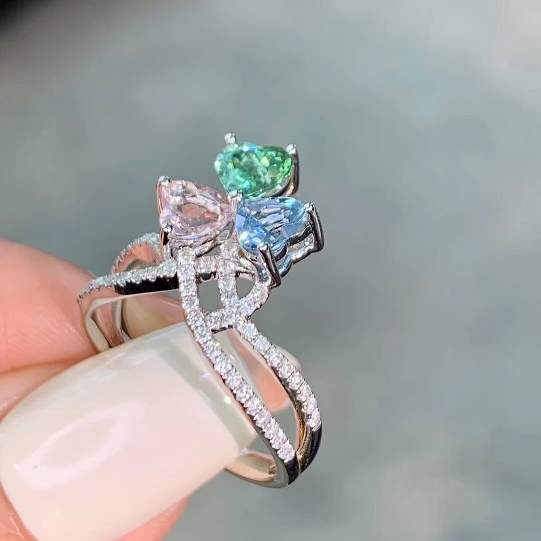Colorful Heart Cut Gemstone Cluster Engagement Ring Colorful Heart Cut Gemstone Cluster Engagement Ring