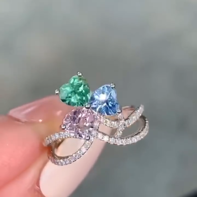 Colorful Heart Cut Gemstone Cluster Engagement Ring