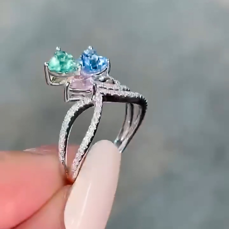 Colorful Heart Cut Gemstone Cluster Engagement Ring Colorful Heart Cut Gemstone Cluster Engagement Ring