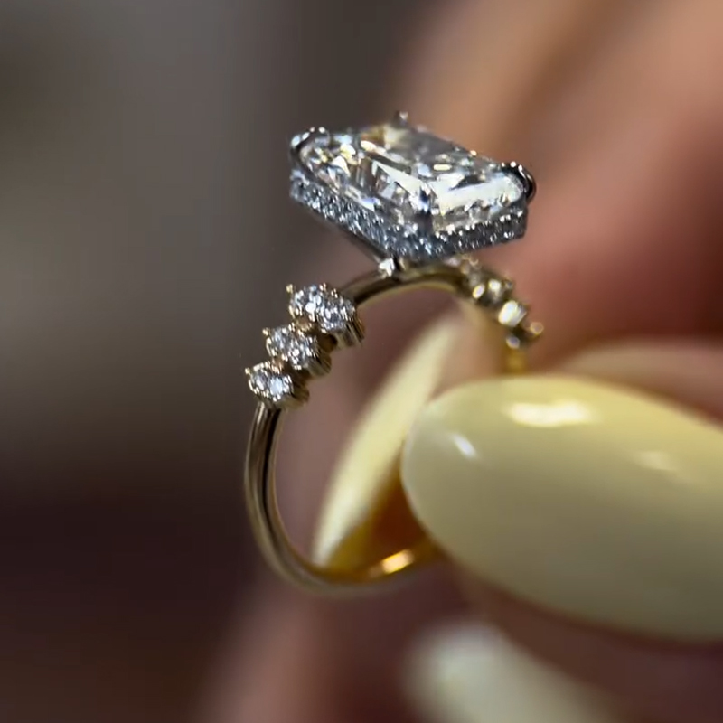 6.56CT Radiant Cut VVS Moissanite Pave Engagement Ring