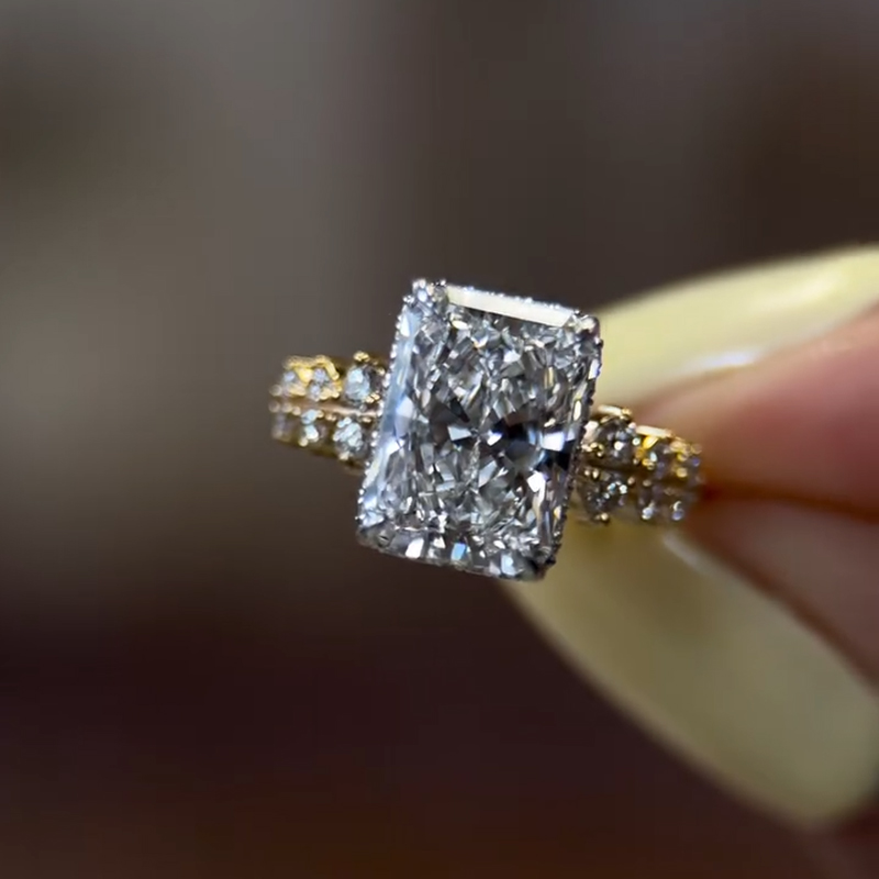 6.56CT Radiant Cut VVS Moissanite Pave Engagement Ring