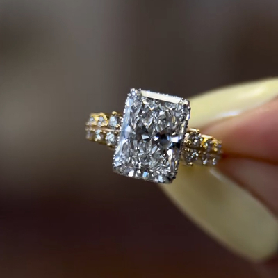 2.56CT Radiant Cut VVS Moissante Pave Engagement Ring