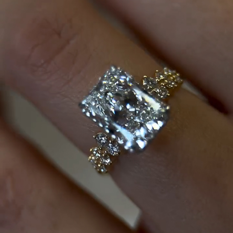 6.56CT Radiant Cut VVS Moissanite Pave Engagement Ring