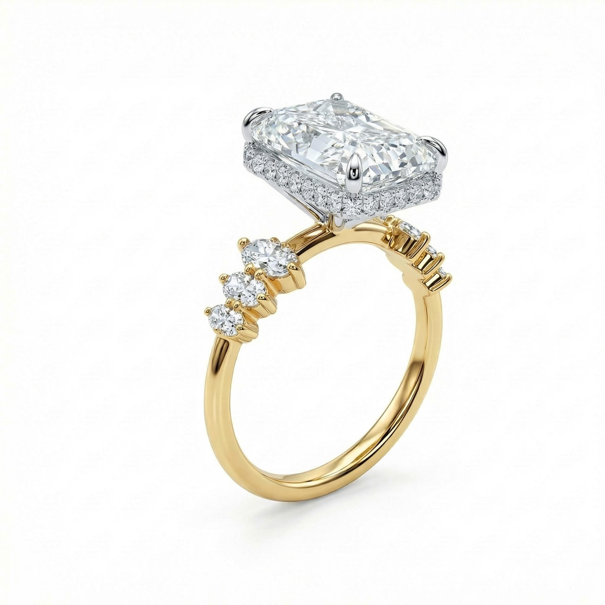 6.56CT Radiant Cut VVS Moissanite Pave Engagement Ring