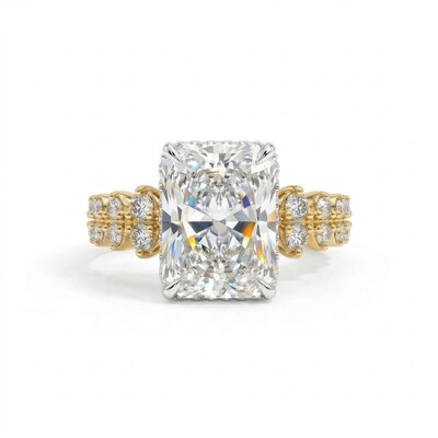 6.56CT Radiant Cut VVS Moissanite Pave Engagement Ring
