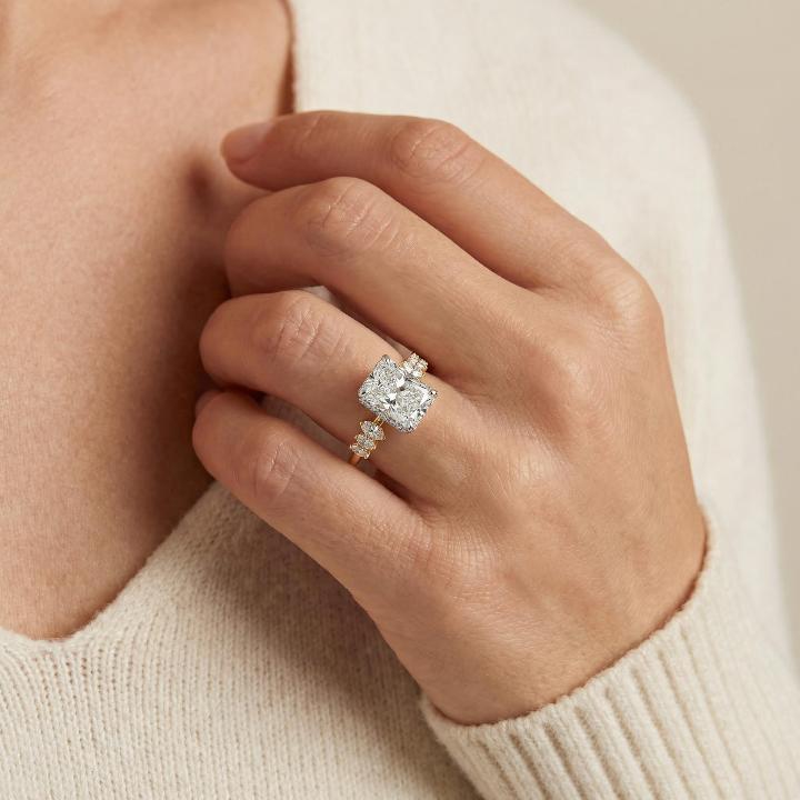 6.56CT Radiant Cut VVS Moissanite Pave Engagement Ring