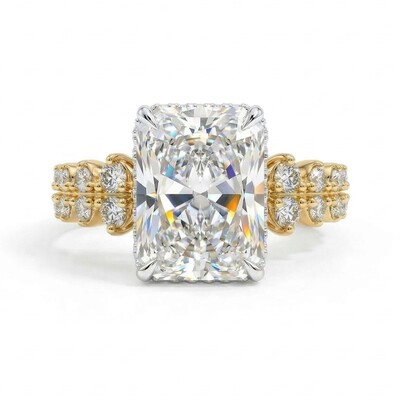 6.56CT Radiant Cut VVS Moissanite Pave Engagement Ring
