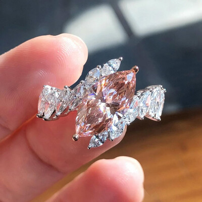 4.4CT Marquise Cut Pink Gemstone with Side Stone Engagement Ring