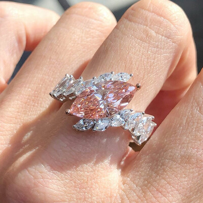 4.4CT Marquise Cut Pink Gemstone with Side Stone Engagement Ring