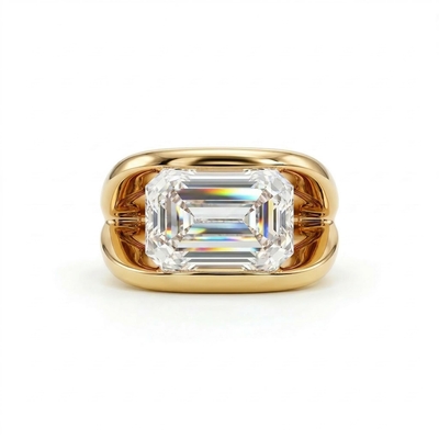 10CT Emerald Cut VVS Moissanite Solitaire Engagement Ring