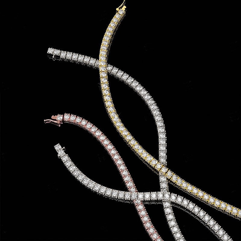 5mm Emerald Cut Sides Round Cut Tennis Chain 5mm Emerald Cut Sides Round Cut Tennis Chain