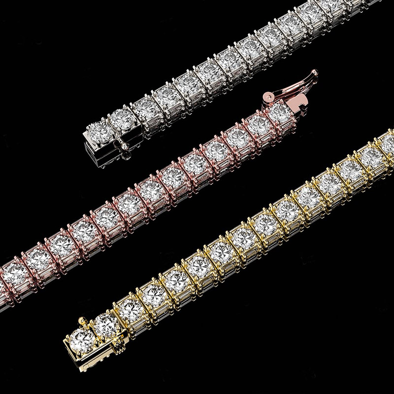 5mm Emerald Cut Sides Round Cut Tennis Chain 5mm Emerald Cut Sides Round Cut Tennis Chain