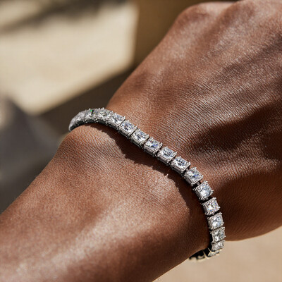 5mm Emerald Cut Sides Round Cut Tennis Chain