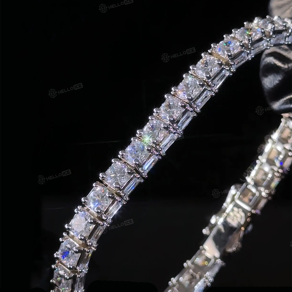 5mm Emerald Cut Sides Round Cut Tennis Bracelet 5mm Emerald Cut Sides Round Cut Tennis Bracelet