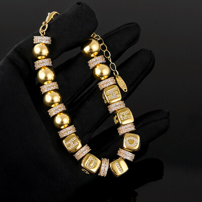 Iced Beaded Custom Letter Bracelet