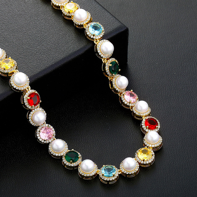 10mm Iced Out Colorful Gemstone Pearl Tennis Chain