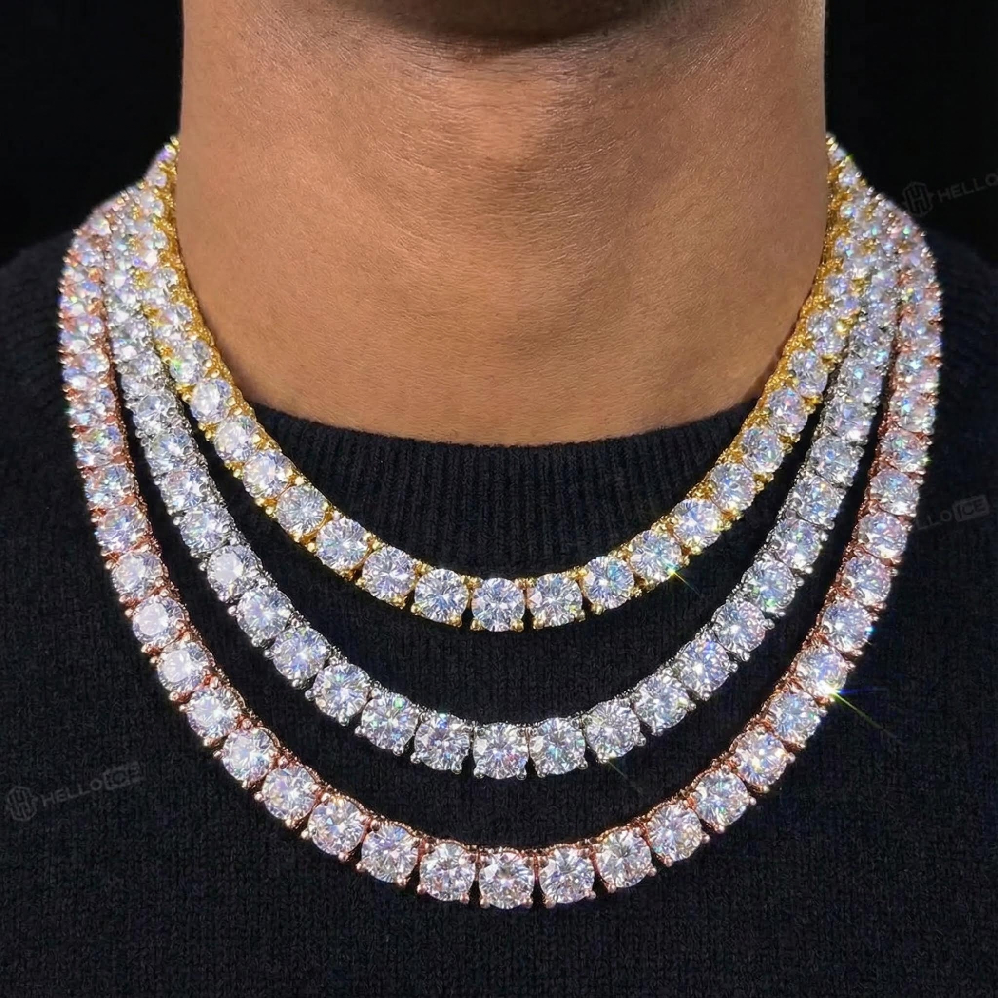 10mm Iced Out Side with Diamonds Tennis Chain