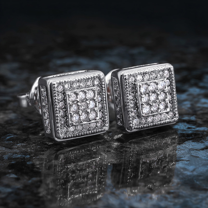 Iced Out Square Diamond Side Earrings