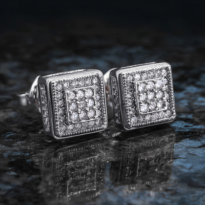 Iced Out Square Diamond Side Earrings