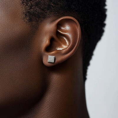 Iced Out Square Diamond Side Earrings